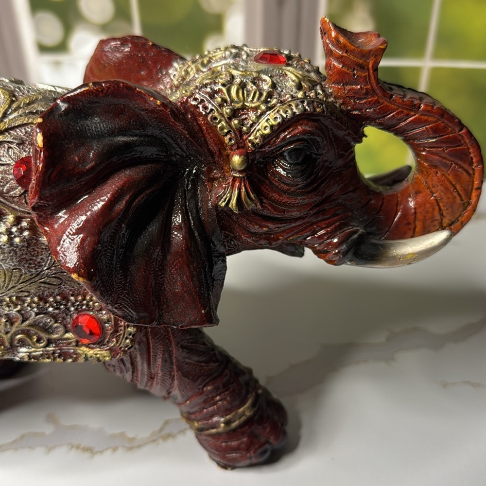 Decorative Elephant Figurine with Gold Accents - Picture 10 of 17